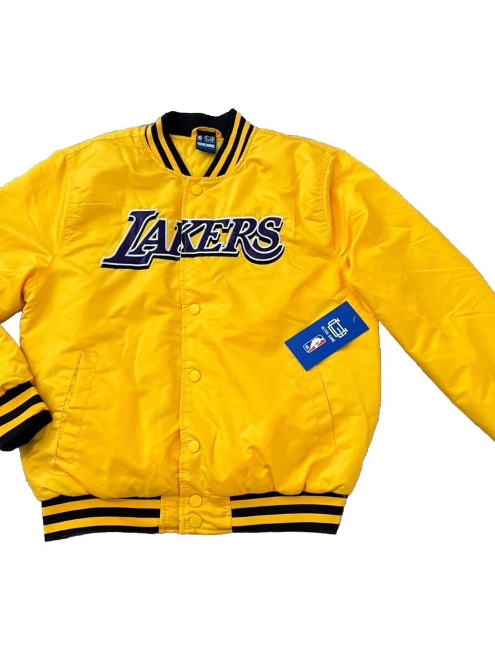 NEW! Lakers NBA Yellow & Black Lakers Satin Bomber men’s Jacket Sz Small